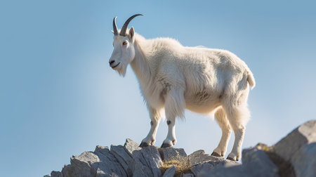 Mountain Goat (Ovis aries) standing on a rockの素材