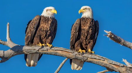 Bald Eagle (Haliaeetus leucocephalus) perched on a branchの素材