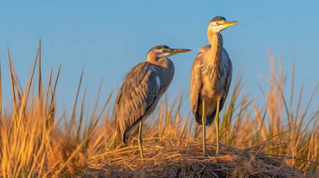 Great Blue Heron (Ardea herodias) in the morning lightの素材