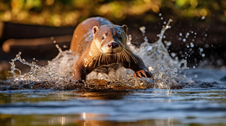 Otter swimming in the water. Wildlife scene from nature.の素材