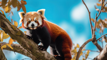 Red panda sitting on a tree branch. The red panda (Ailurus fulgens)の素材