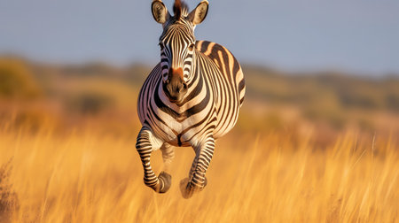 Burchell's Zebra (Equus quagga burchelli) running in the grass, South Africaの素材