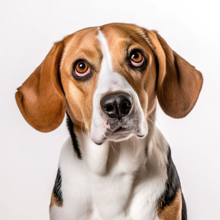 Portrait of a cute beagle dog on a white background.の素材