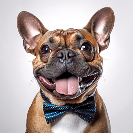 Funny french bulldog dog with bow tie. Close up portrait.の素材