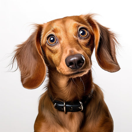 Portrait of a brown dachshund dog on a white backgroundの素材