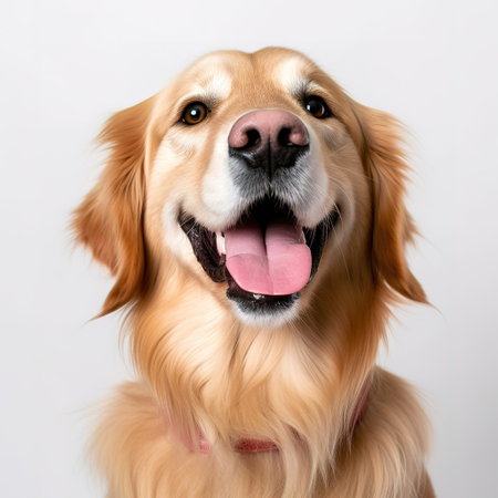 Portrait of a Golden Retriever dog on a white backgroundの素材