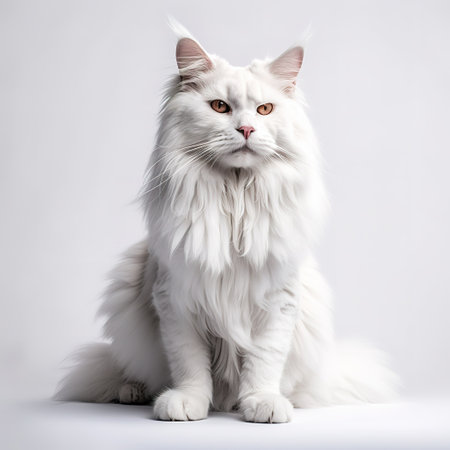 Beautiful long-haired persian cat sitting on white background.の素材