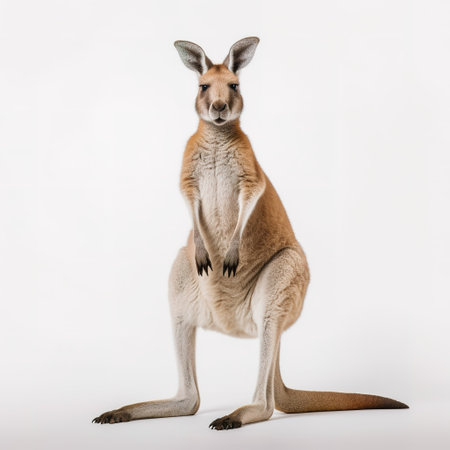 Kangaroo standing on a white background and looking at the cameraの素材