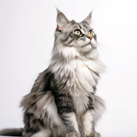 maine coon cat in studio on a white background, isolatedの素材