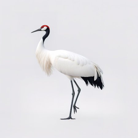Red-crowned crane isolated on a white background, side viewの素材