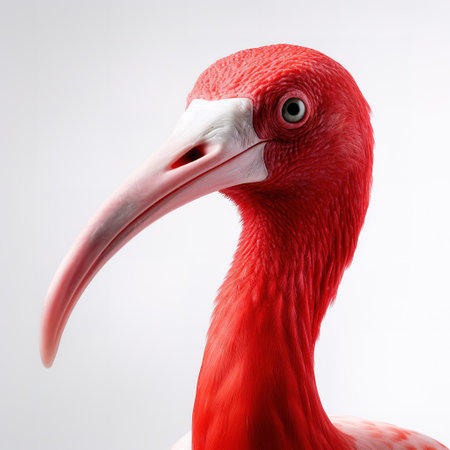 Portrait of a red ibis isolated on a white background.の素材
