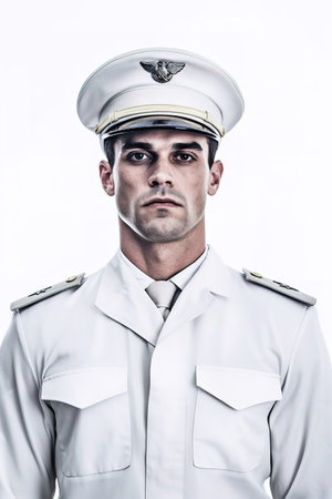 Portrait of a man in a white uniform. Studio shot.の素材