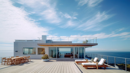 3d rendering of modern house with pool and terrace on the roofの素材