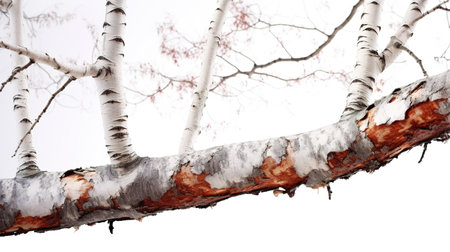Birch tree branch with white bark isolated on white background. Winter landscape.の素材