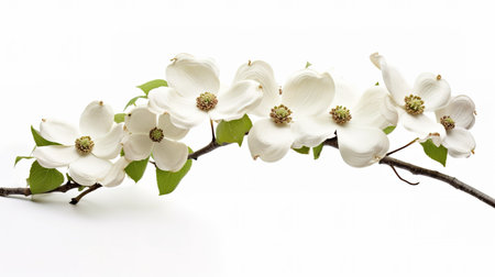 White dogwood flowers isolated on white background with copy space for your textの素材