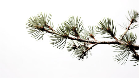 Pine tree branch isolated on white background with copy space for textの素材