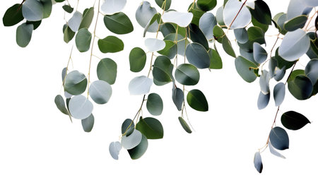Eucalyptus branch with green leaves isolated on white backgroundの素材
