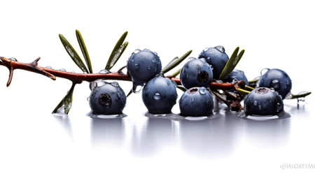 Fresh blueberries with water drops isolated on white background. Studio shot.の素材