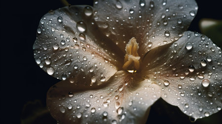 Flower with water droplets on the petals and leaves.の素材