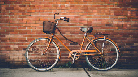 Vintage bicycle with brick wall background - vintage filter and sunflare effectの素材