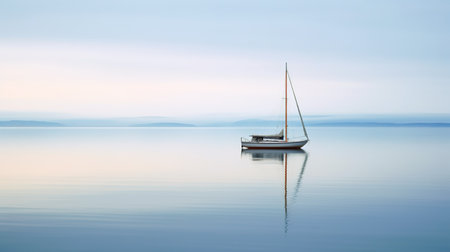 Sailboat on Lake Balaton in Hungary in the morning.の素材
