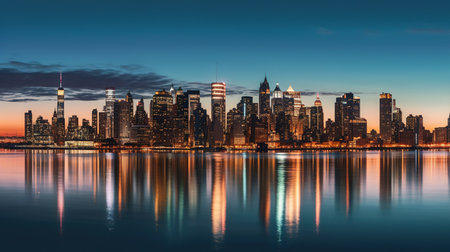New York City Manhattan skyline panorama with skyscrapers over Hudson River.の素材