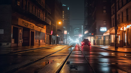 Night shot of a street in San Francisco, California, USA.の素材
