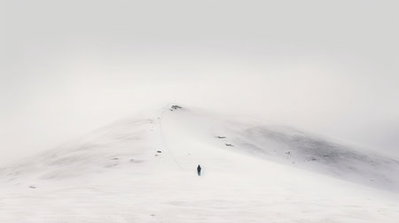 Silhouette of a man walking on the snow covered mountain.の素材