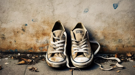 Old shoes with filter effect retro vintage style and grunge style.の素材