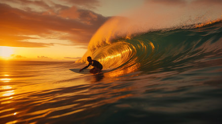Surfer on Amazing Blue Ocean Wave at sunset. Surfer on Amazing Blue Ocean Wave at Sunset.の素材