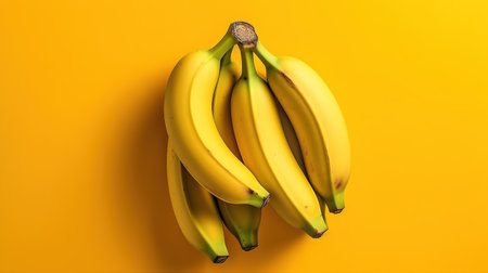 Bunch of bananas on yellow background. Top view. Flat layの素材