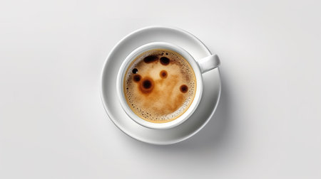 Cup of coffee on white background, top view. 3d renderingの素材