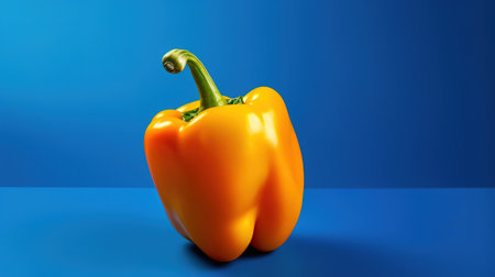 Yellow bell pepper on blue background. 3d illustration. Studio shot.の素材