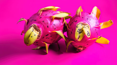 Dragon fruit on a pink background. Close-up. Studio photography.の素材