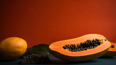 Papaya fruit on a dark background. Healthy eating concept.の素材