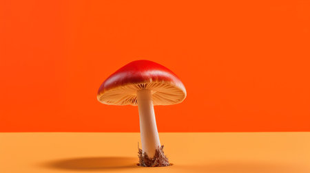 Amanita muscaria mushroom on orange background. 3d illustrationの素材