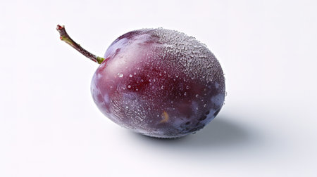 Plum with water drops on a white background, close-upの素材