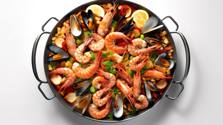 Seafood paella with prawns, mussels and squidの素材
