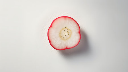 Sliced red radish on a white background, top viewの素材
