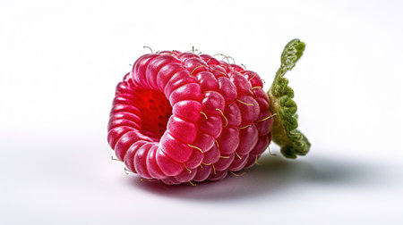 Raspberry isolated on white background, close-up, selective focusの素材