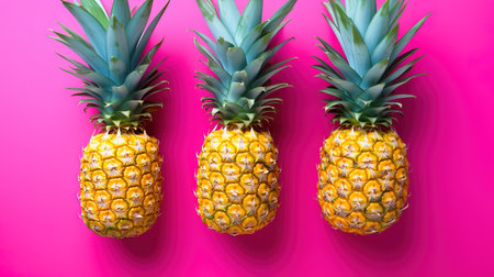 Ripe pineapple on a pink background. Minimal summer concept.の素材