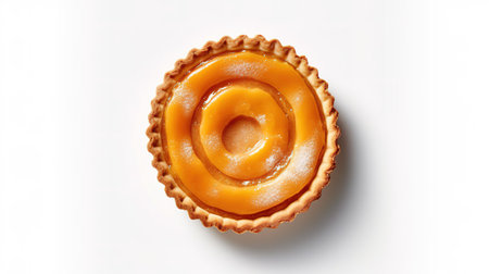 Tasty tartlet with cream on white background. Top view.の素材