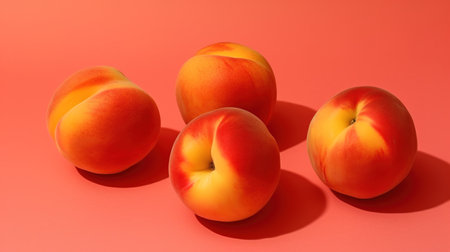 Ripe apricots on a red background, close-upの素材