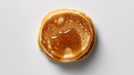 Pancakes with maple syrup on a white background, top viewの素材