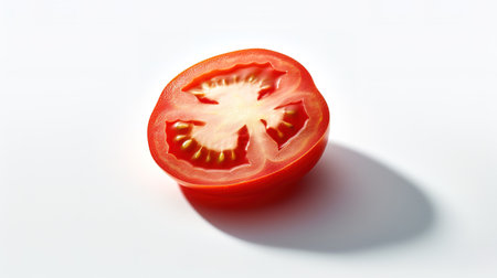 Tomato cut in half on a white background. Close-up.の素材