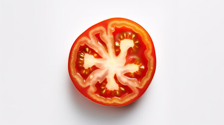 Half of tomato on white background. Top view. Flat lay.の素材
