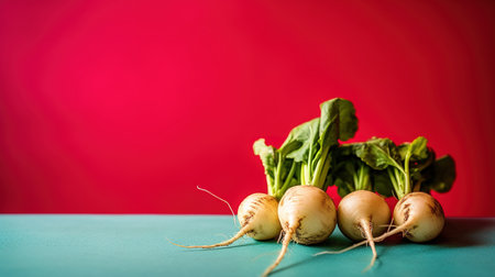 fresh radish on a colored background with copy space for your textの素材