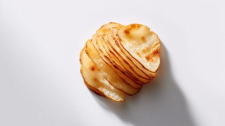 Potato chips isolated on white background. Minimal food concept.の素材
