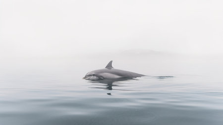 Dolphins in the ocean in a foggy day, Norway.の素材