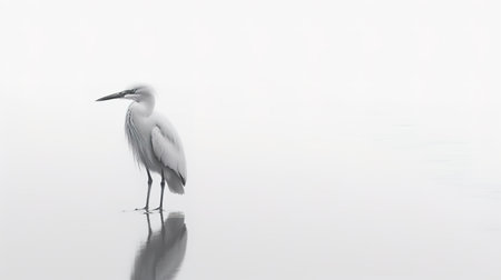 Great egret (Egretta alba) in the fogの素材